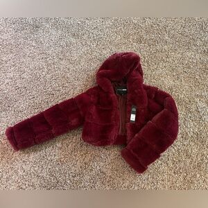 Fashion Nova Burgundy Faux Fur Jacket